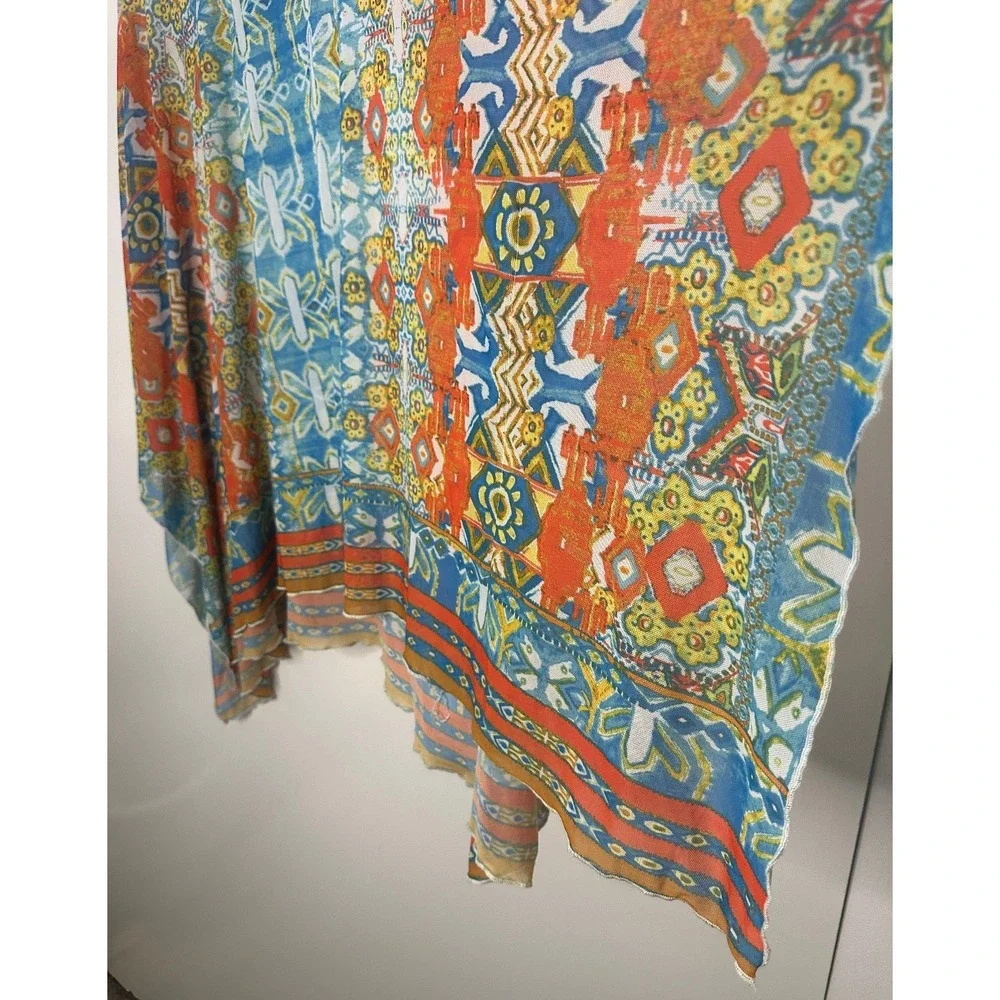 Ali Miles Womens XL Sheer Mesh Poncho Top Geometric Handkerchief Hem *Flawed - Picture 11 of 14